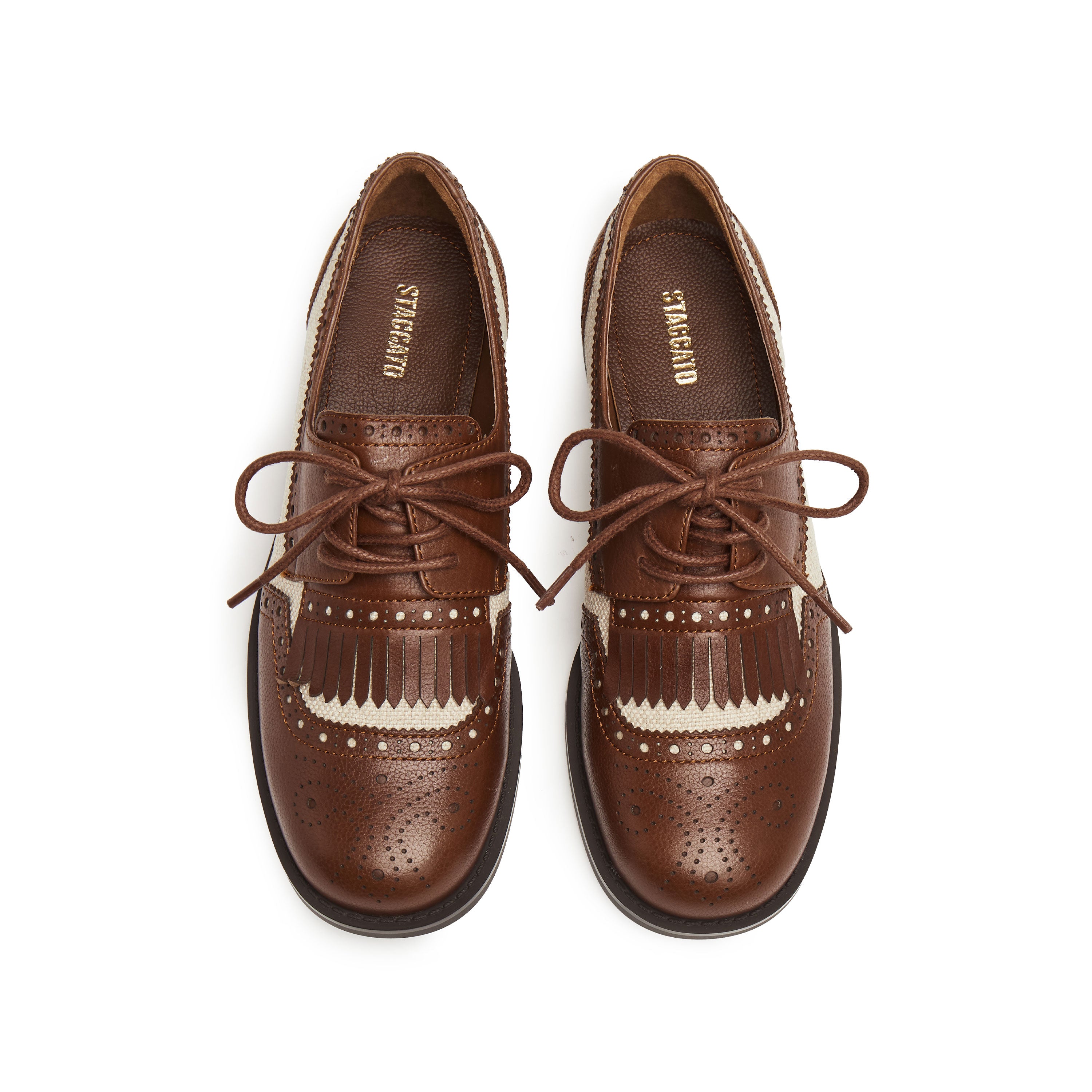 Liner Patch Brown Leather Lace up Kiltie Loafers