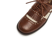 Liner Patch Brown Leather Lace up Kiltie Loafers