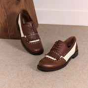 Liner Patch Brown Leather Lace up Kiltie Loafers