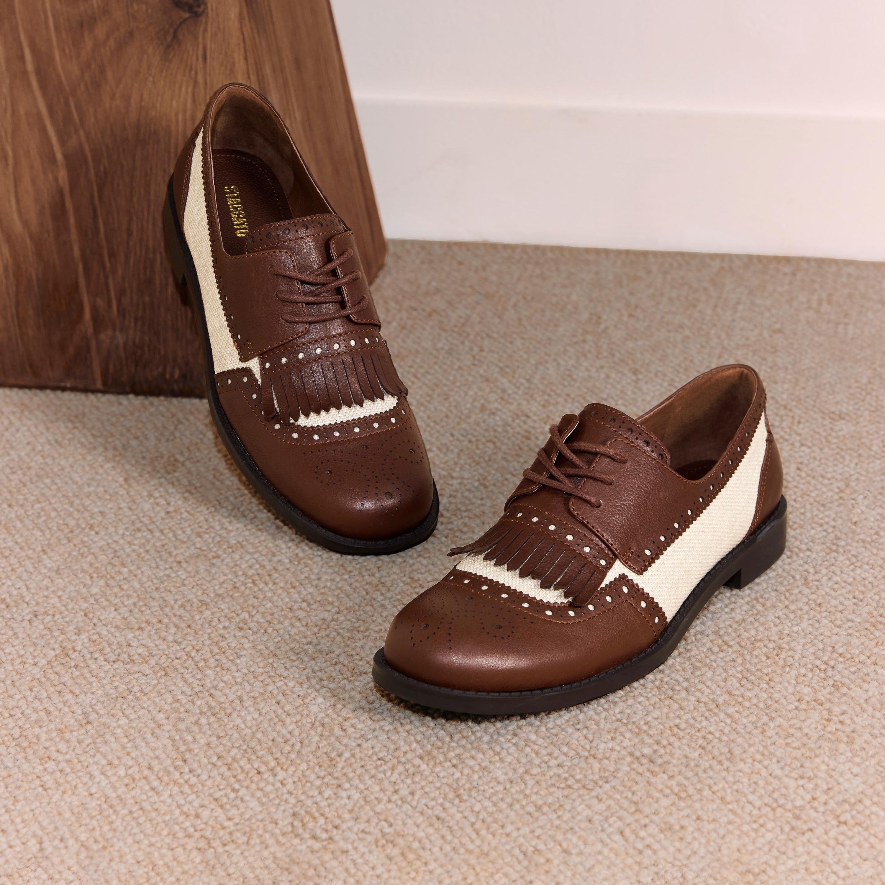 Liner Patch Brown Leather Lace up Kiltie Loafers