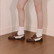 Liner Patch Brown Leather Lace up Kiltie Loafers