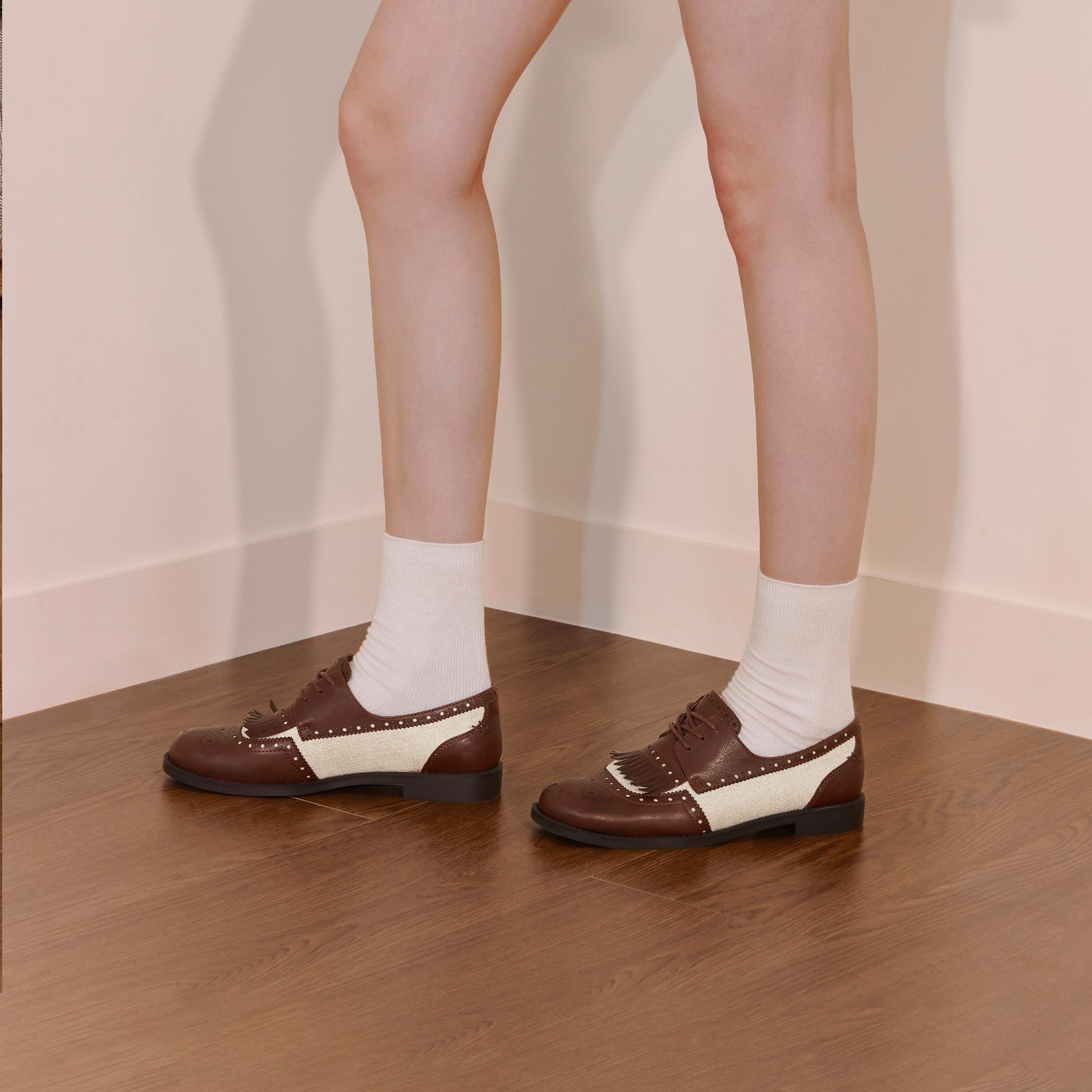 Liner Patch Brown Leather Lace up Kiltie Loafers