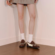 Liner Patch Brown Leather Lace up Kiltie Loafers
