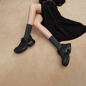All Black Bows Chunky Sneakers