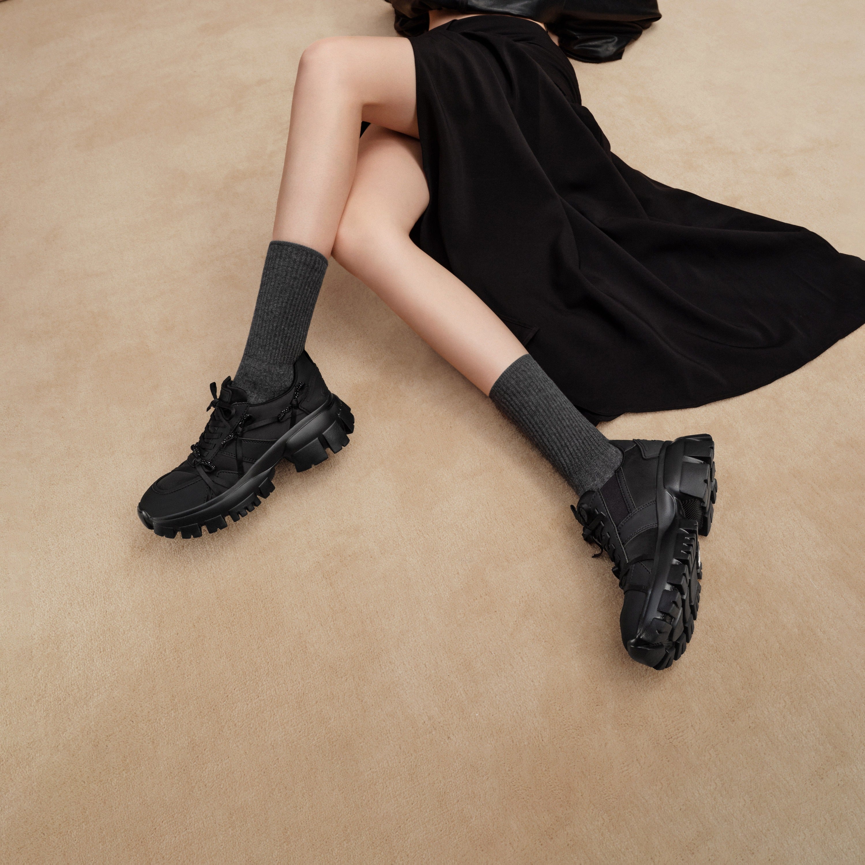 All Black Bows Chunky Sneakers