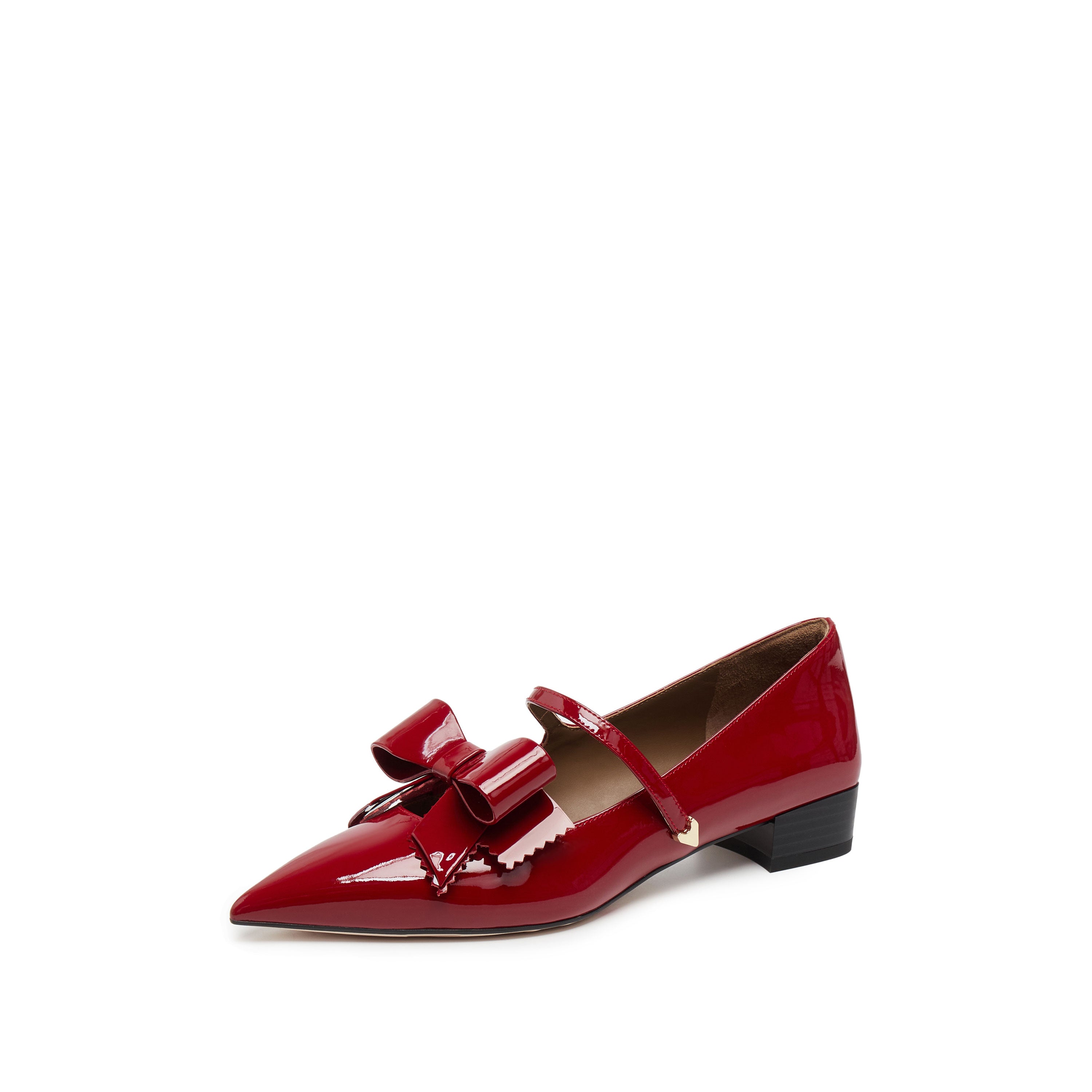 Red Bow Patent Pointed Mary Jane Flats