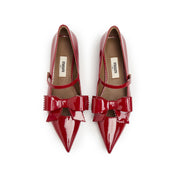 Red Bow Patent Pointed Mary Jane Flats