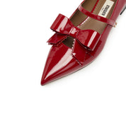 Red Bow Patent Pointed Mary Jane Flats