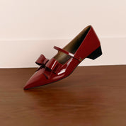 Red Bow Patent Pointed Mary Jane Flats