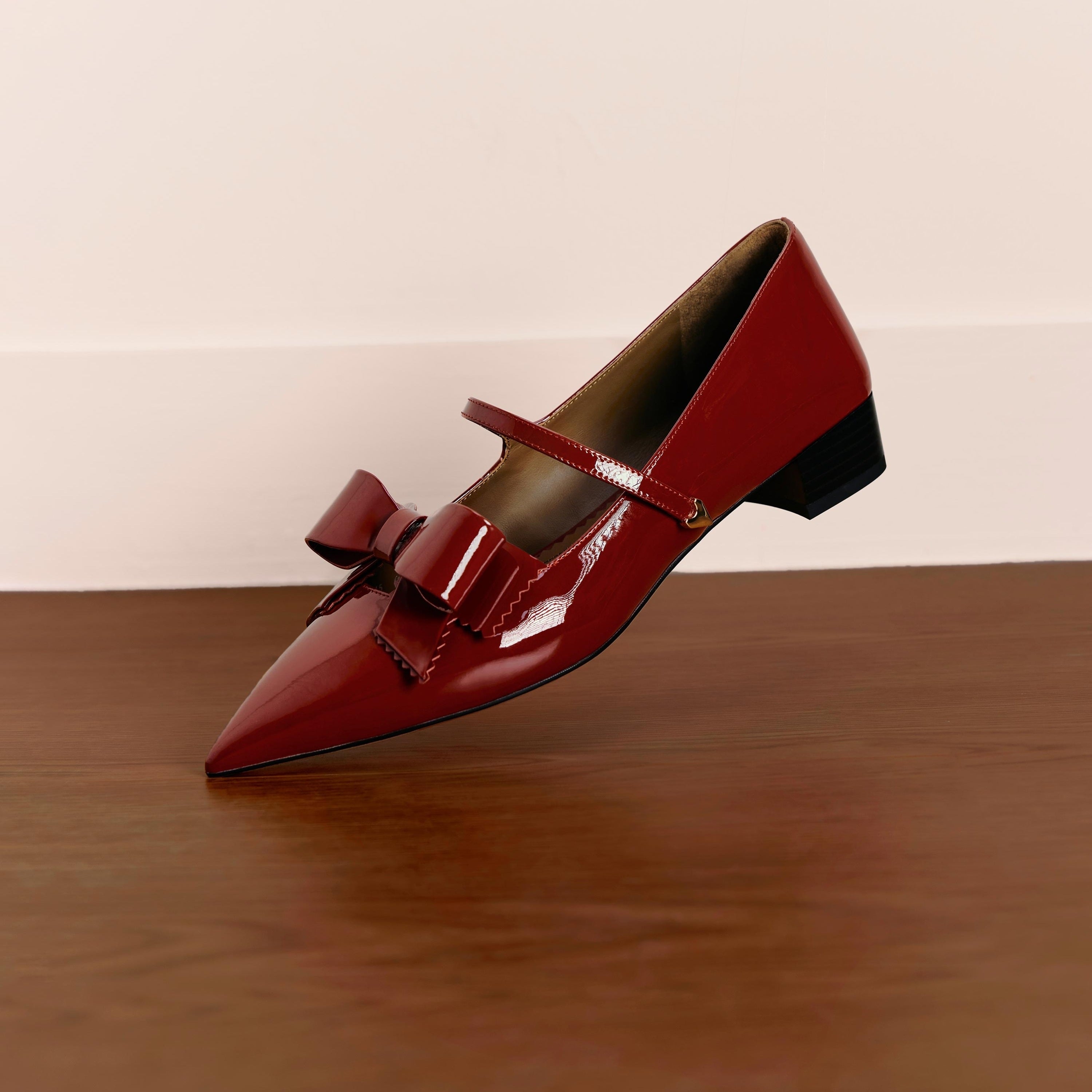 Red Bow Patent Pointed Mary Jane Flats