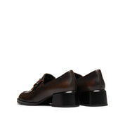 Dark Brown Brushed Bow Classic Heeled Loafers
