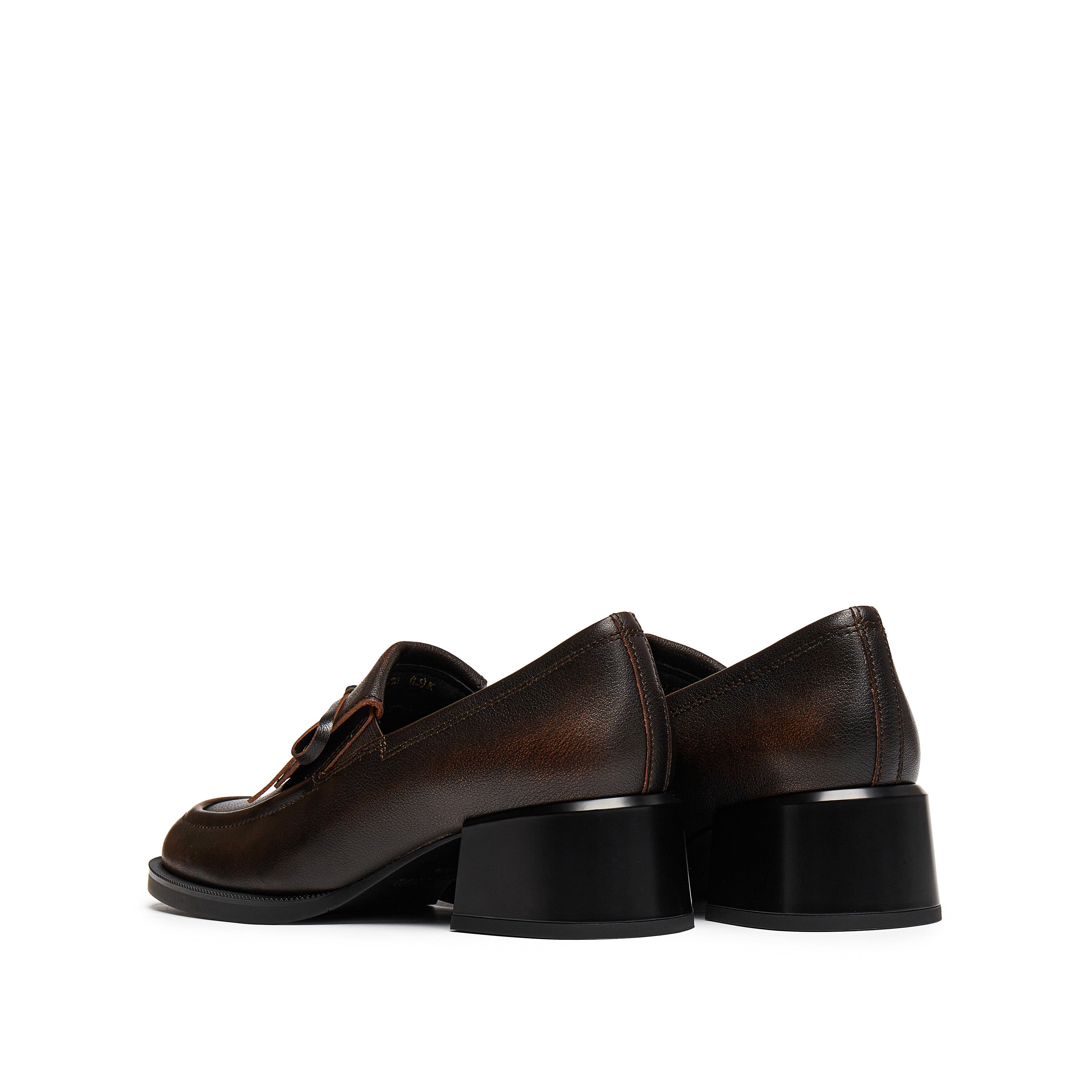 Dark Brown Brushed Bow Classic Heeled Loafers