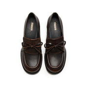 Dark Brown Brushed Bow Classic Heeled Loafers