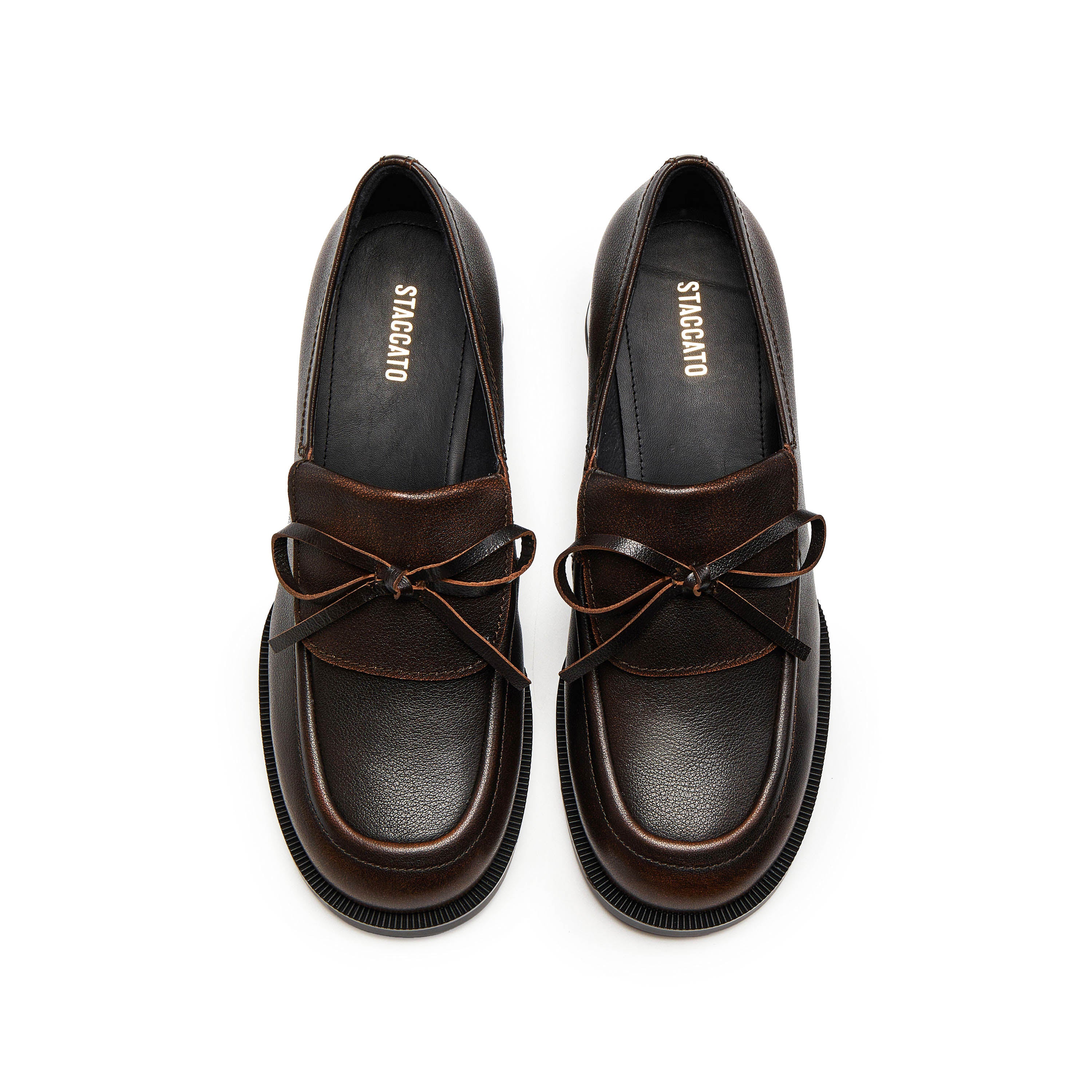 Dark Brown Brushed Bow Classic Heeled Loafers