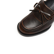 Dark Brown Brushed Bow Classic Heeled Loafers