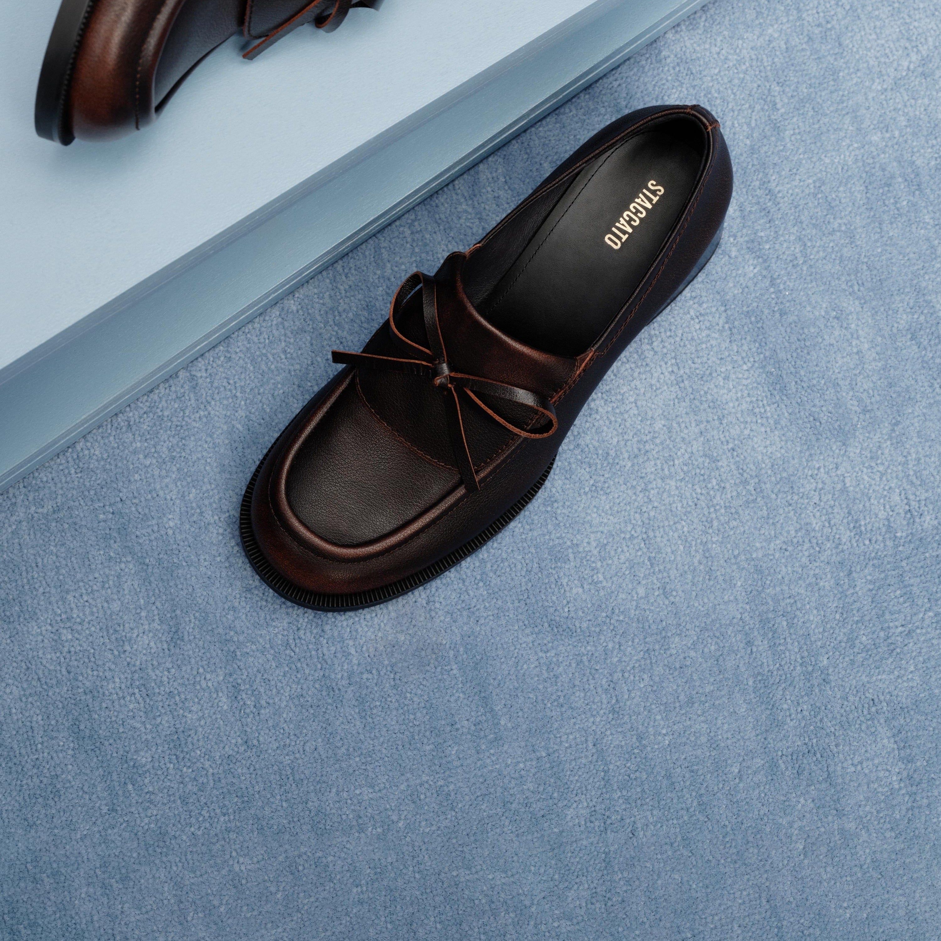 Dark Brown Brushed Bow Classic Heeled Loafers