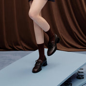 Dark Brown Brushed Bow Classic Heeled Loafers