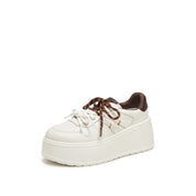 Beige Double Lace Up Flatform Sneakers
