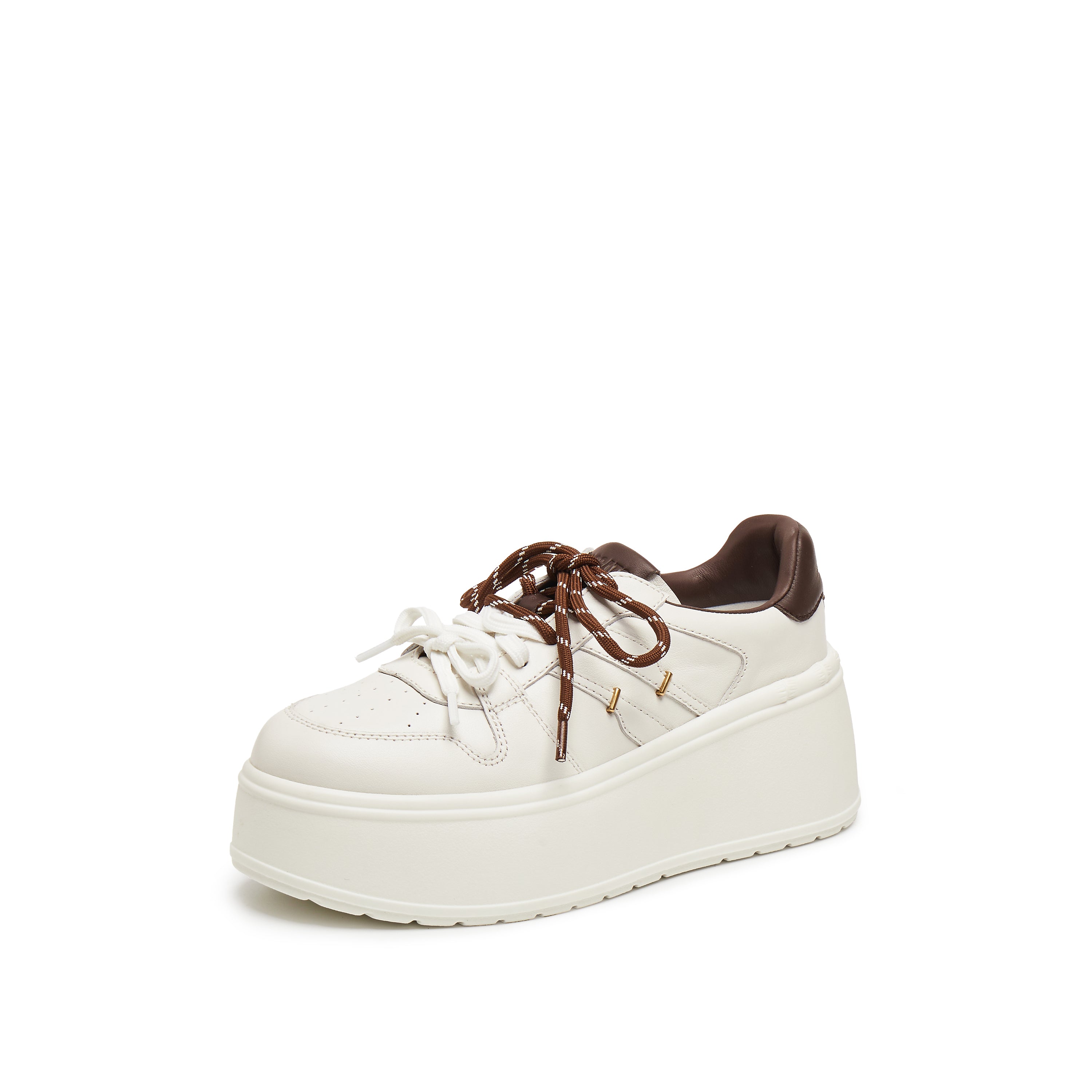 Beige Double Lace Up Flatform Sneakers