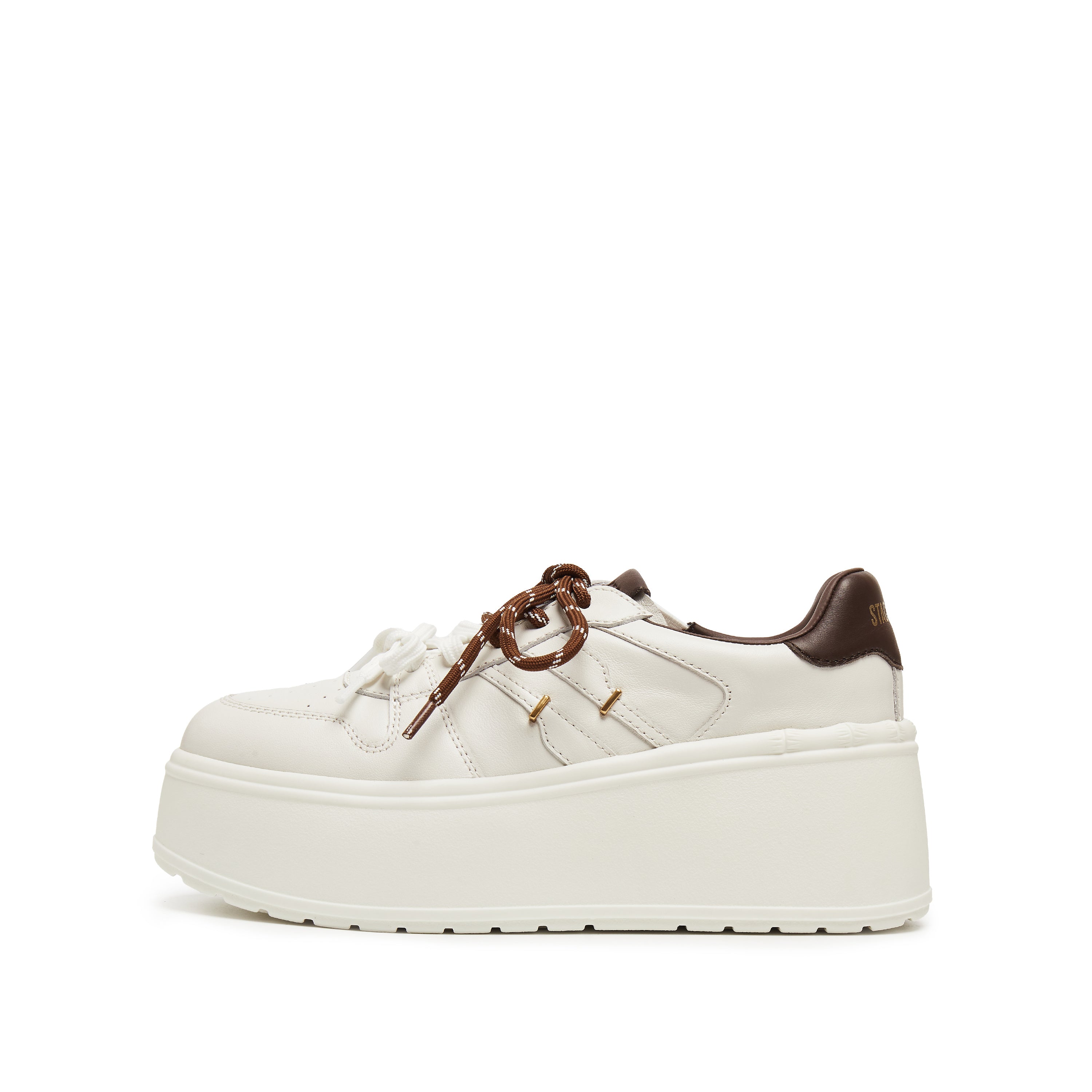 Beige Double Lace Up Flatform Sneakers