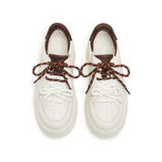 Beige Double Lace Up Flatform Sneakers