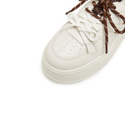 Beige Double Lace Up Flatform Sneakers