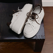 Beige Double Lace Up Flatform Sneakers