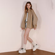 Beige Double Lace Up Flatform Sneakers