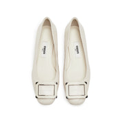 Beige Square Buckle Embossed Pumps