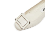 Beige Square Buckle Embossed Pumps