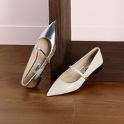 White Pointy Patent Marry Jane Flats
