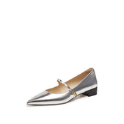 Silver Pointy Patent Marry Jane Flats