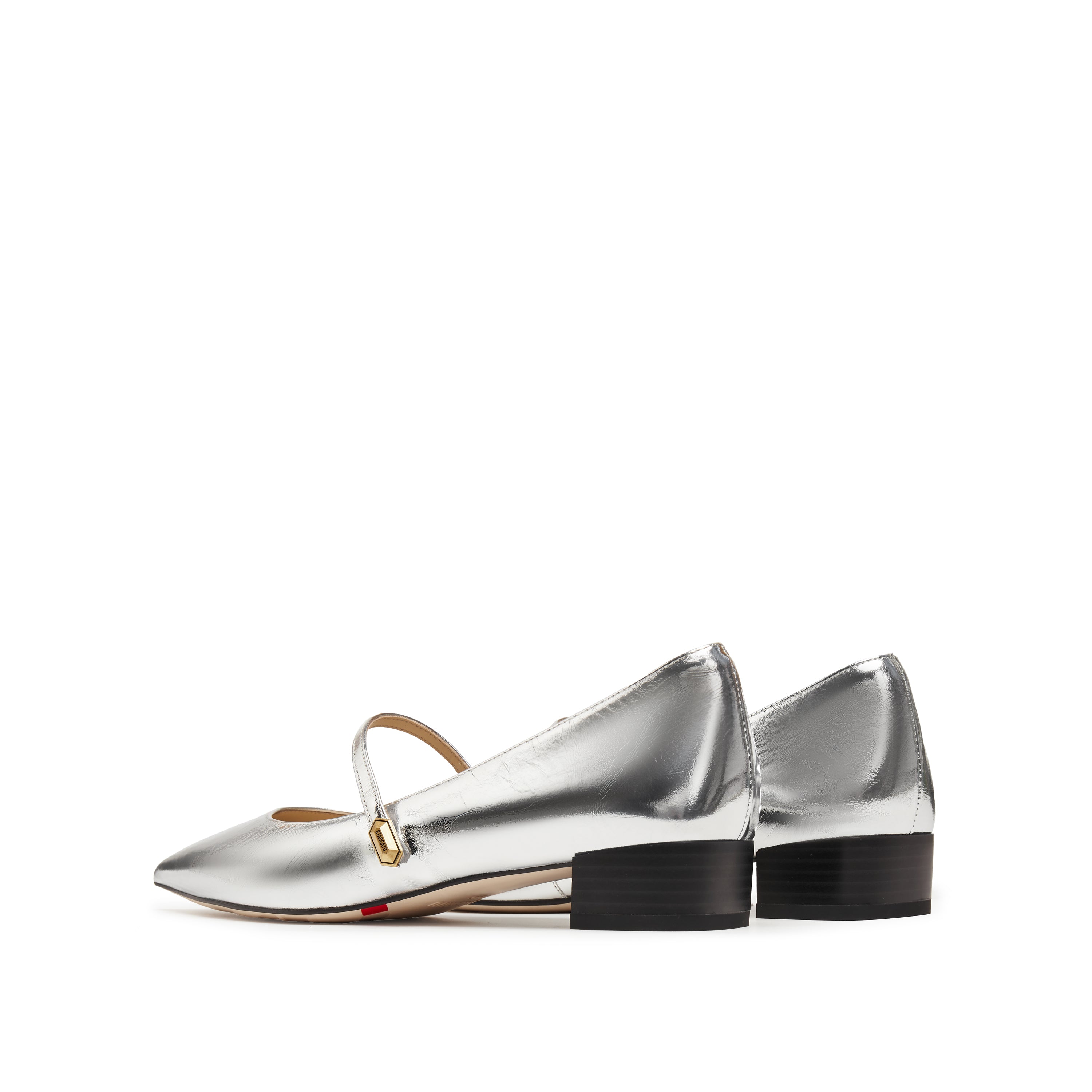 Silver Pointy Patent Marry Jane Flats