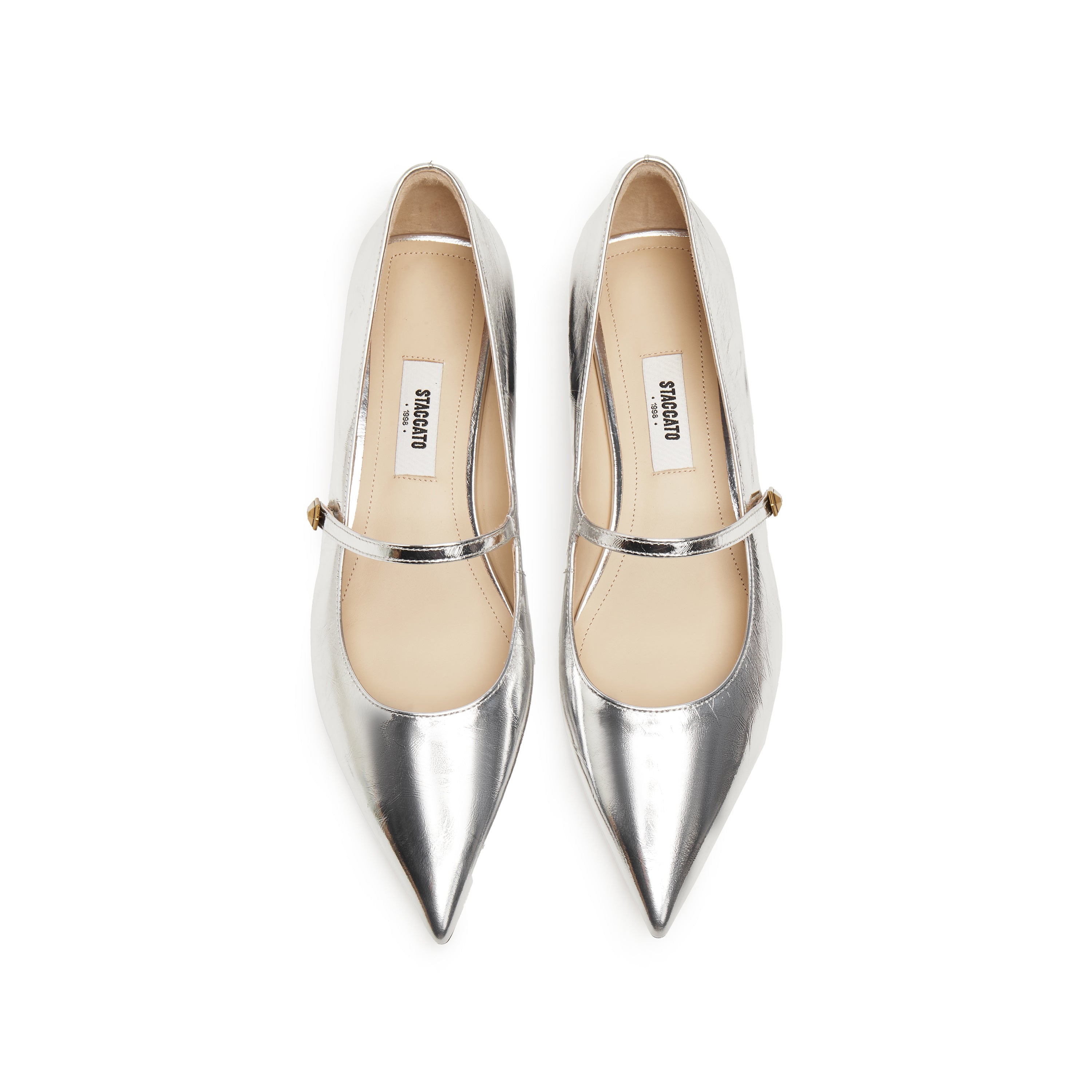 Silver Pointy Patent Marry Jane Flats