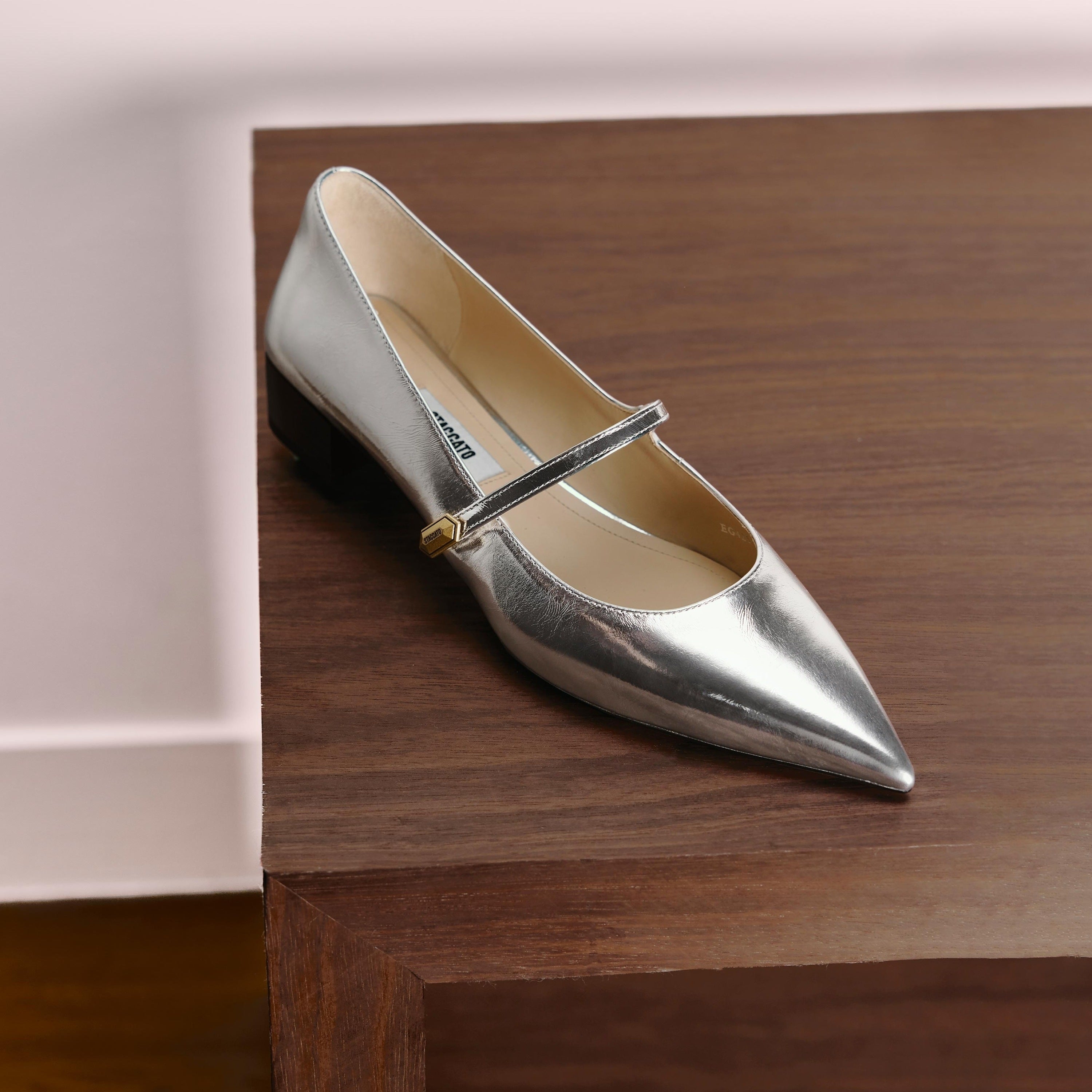 Silver Pointy Patent Marry Jane Flats