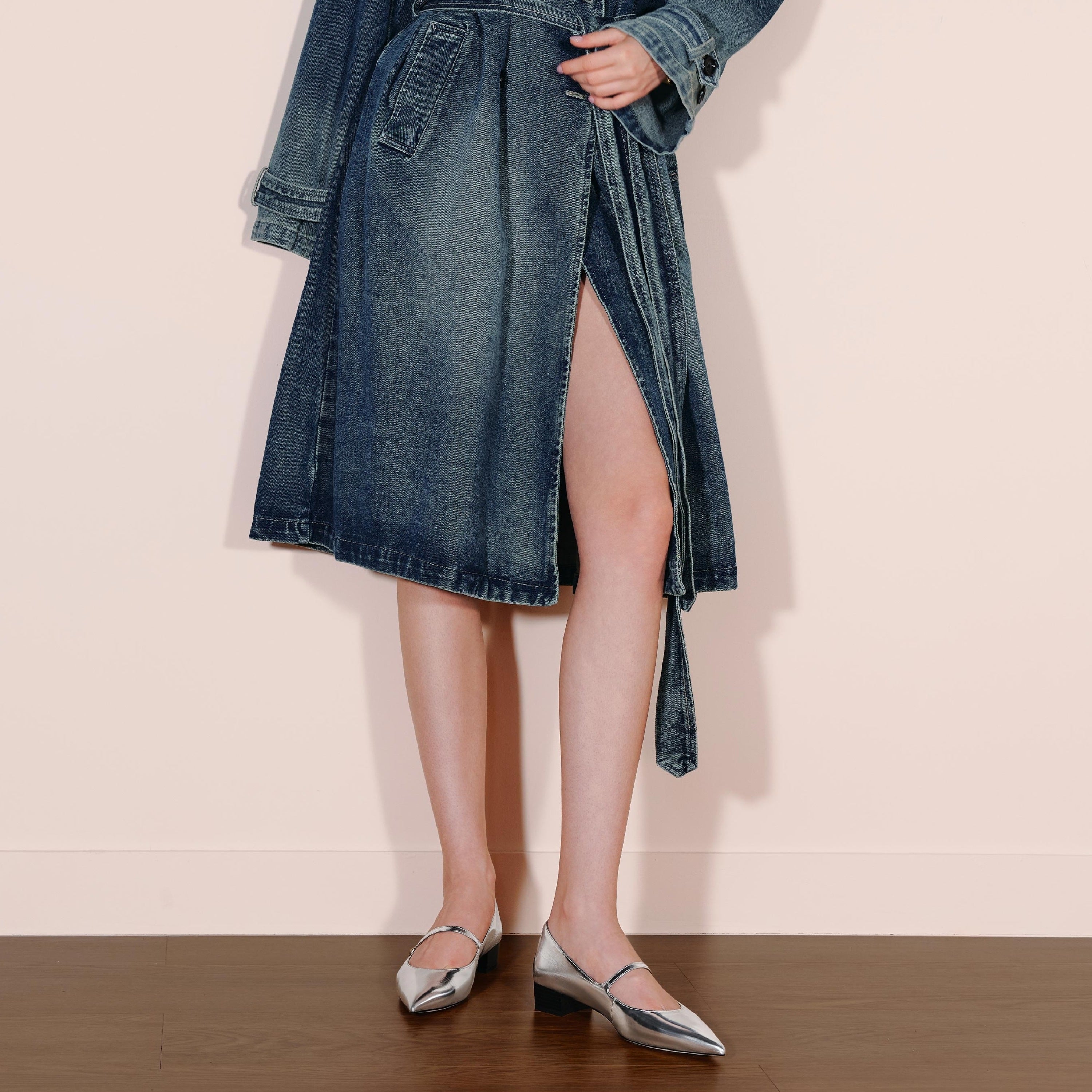 Silver Pointy Patent Marry Jane Flats