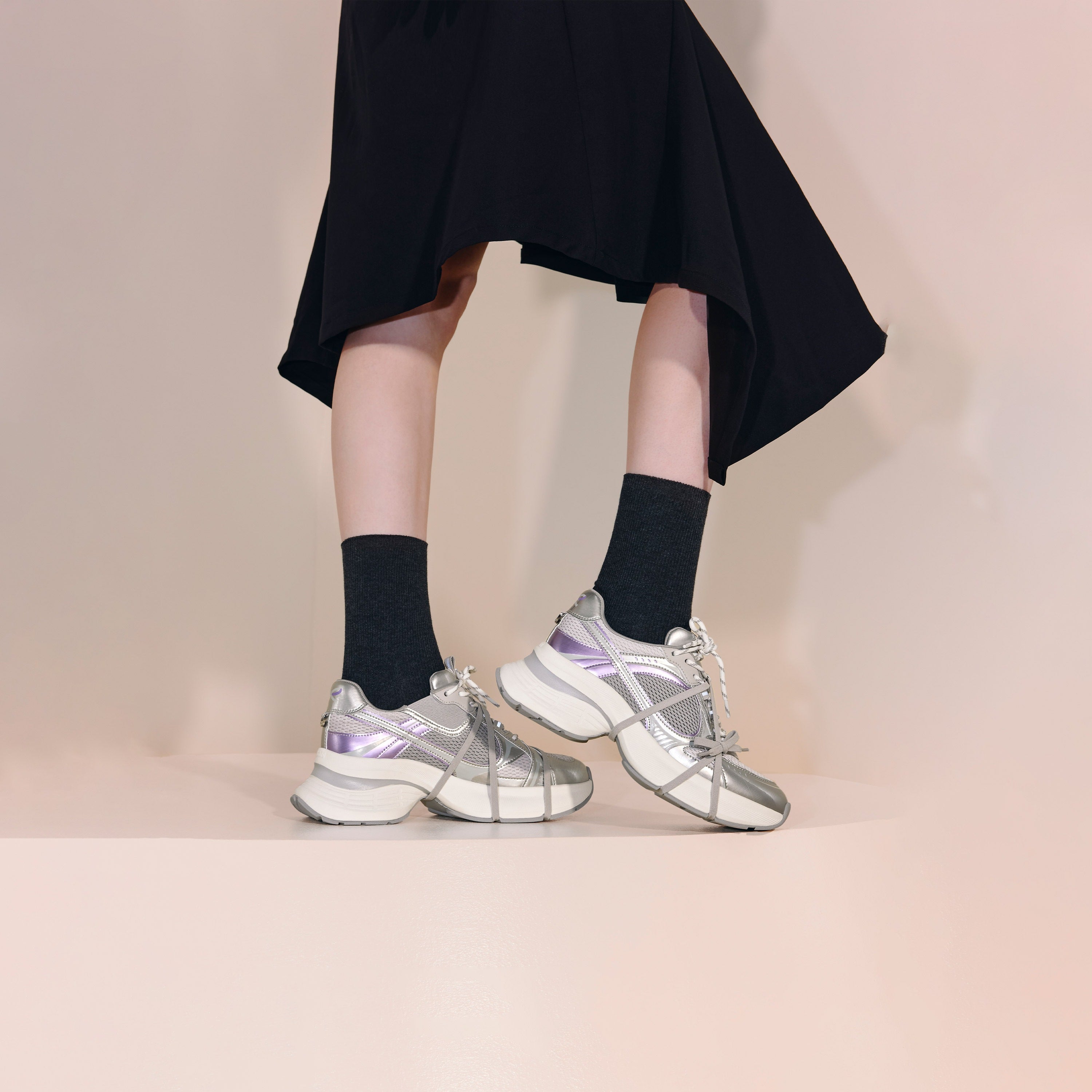 Silver Grey Super Lace Up Chunky Sneakers