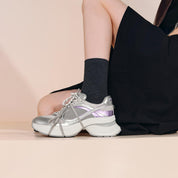 Silver Grey Super Lace Up Chunky Sneakers