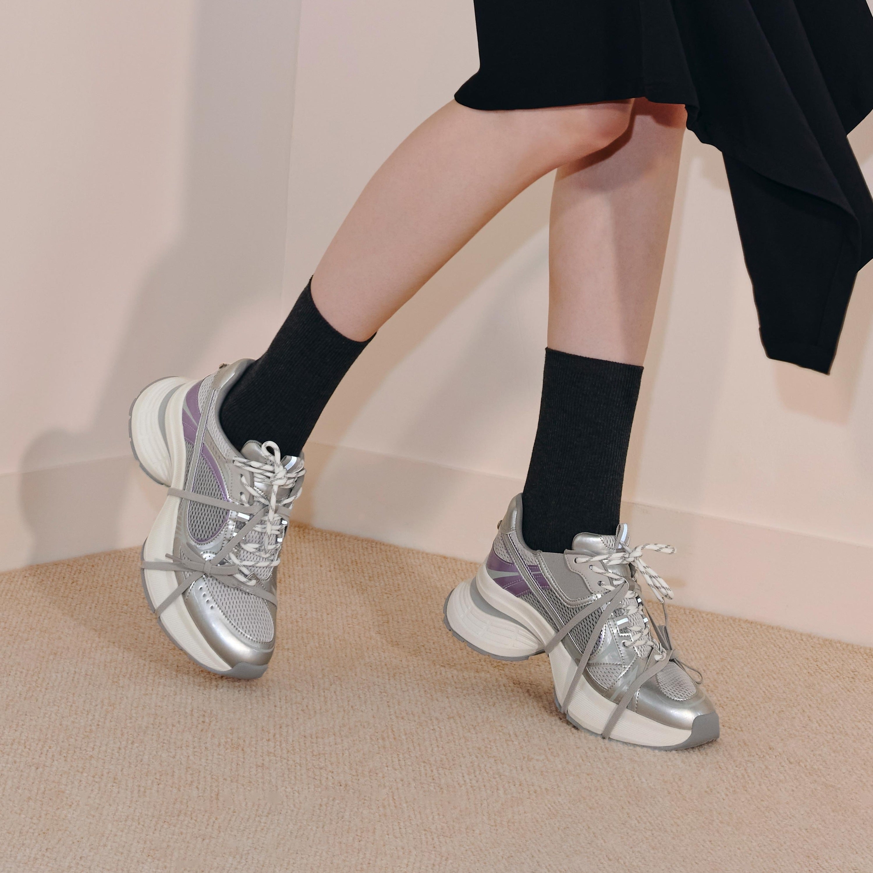 Silver Grey Super Lace Up Chunky Sneakers