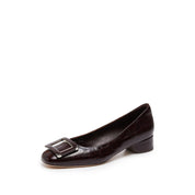 Burgundy Square Buckle Embossed Pumps