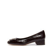 Burgundy Square Buckle Embossed Pumps