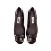 Burgundy Square Buckle Embossed Pumps