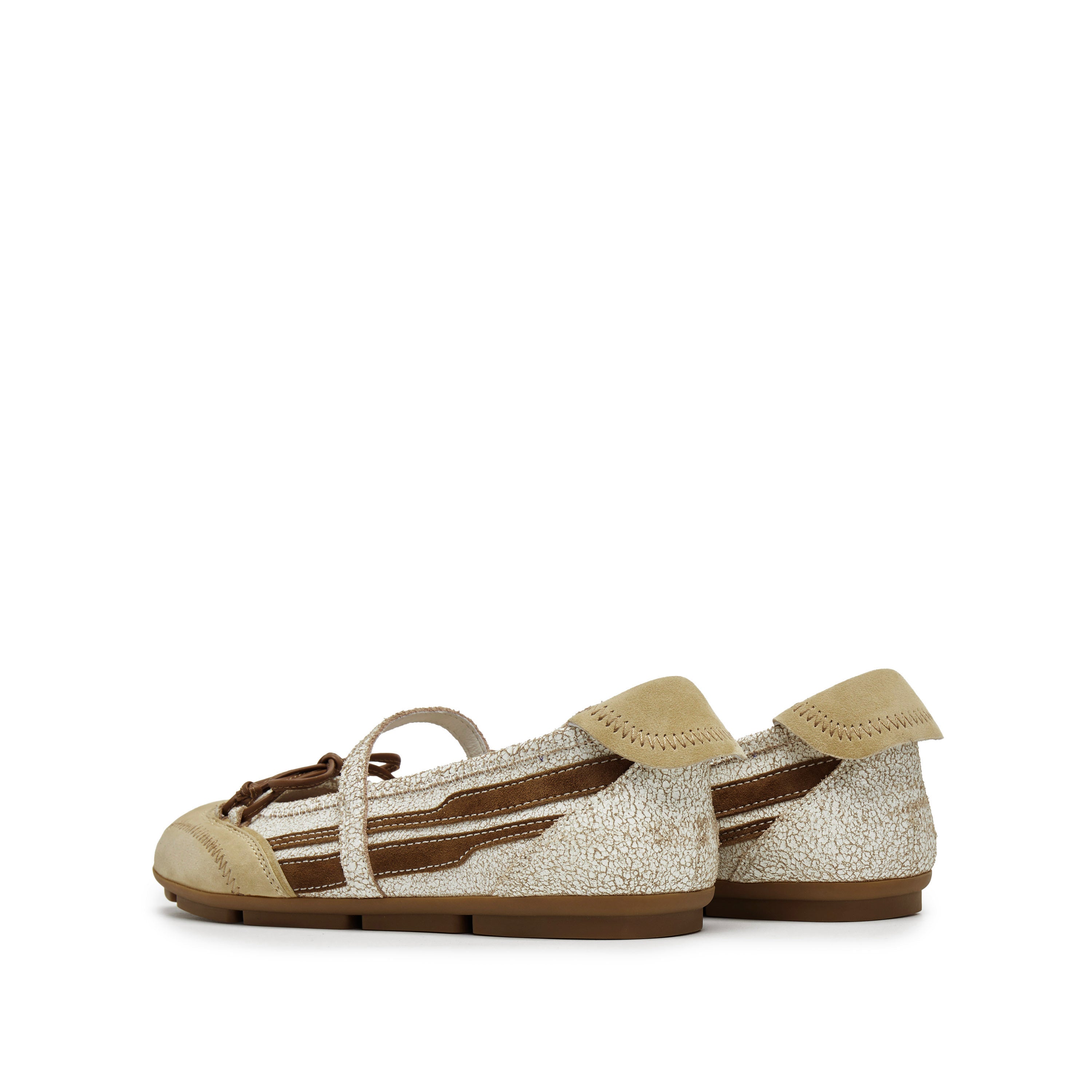 Beige Cracked Leather Mary Jane Sneakers