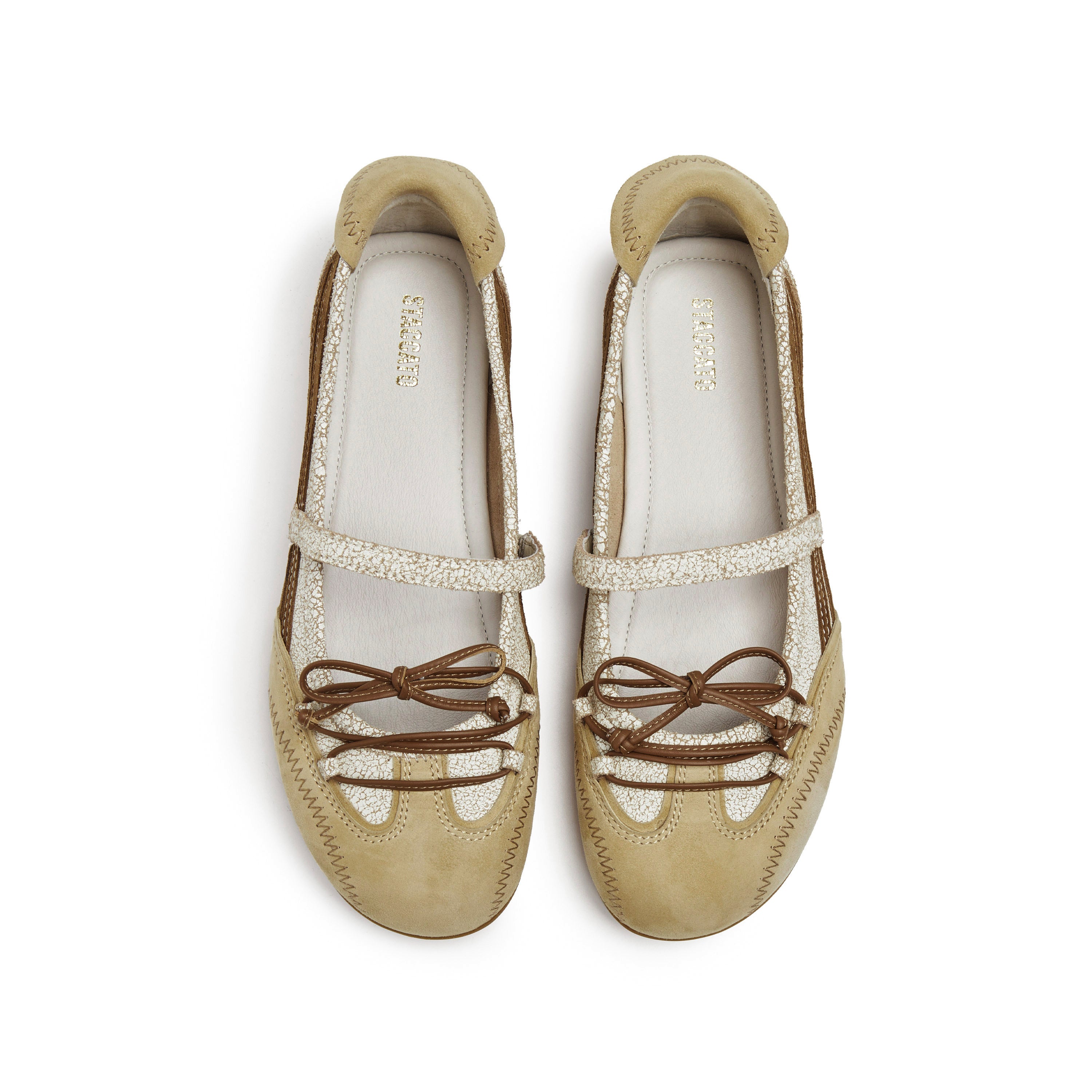 Beige Cracked Leather Mary Jane Sneakers