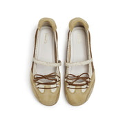 Beige Cracked Leather Mary Jane Sneakers