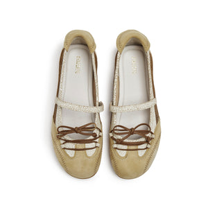 Beige Cracked Leather Mary Jane Sneakers