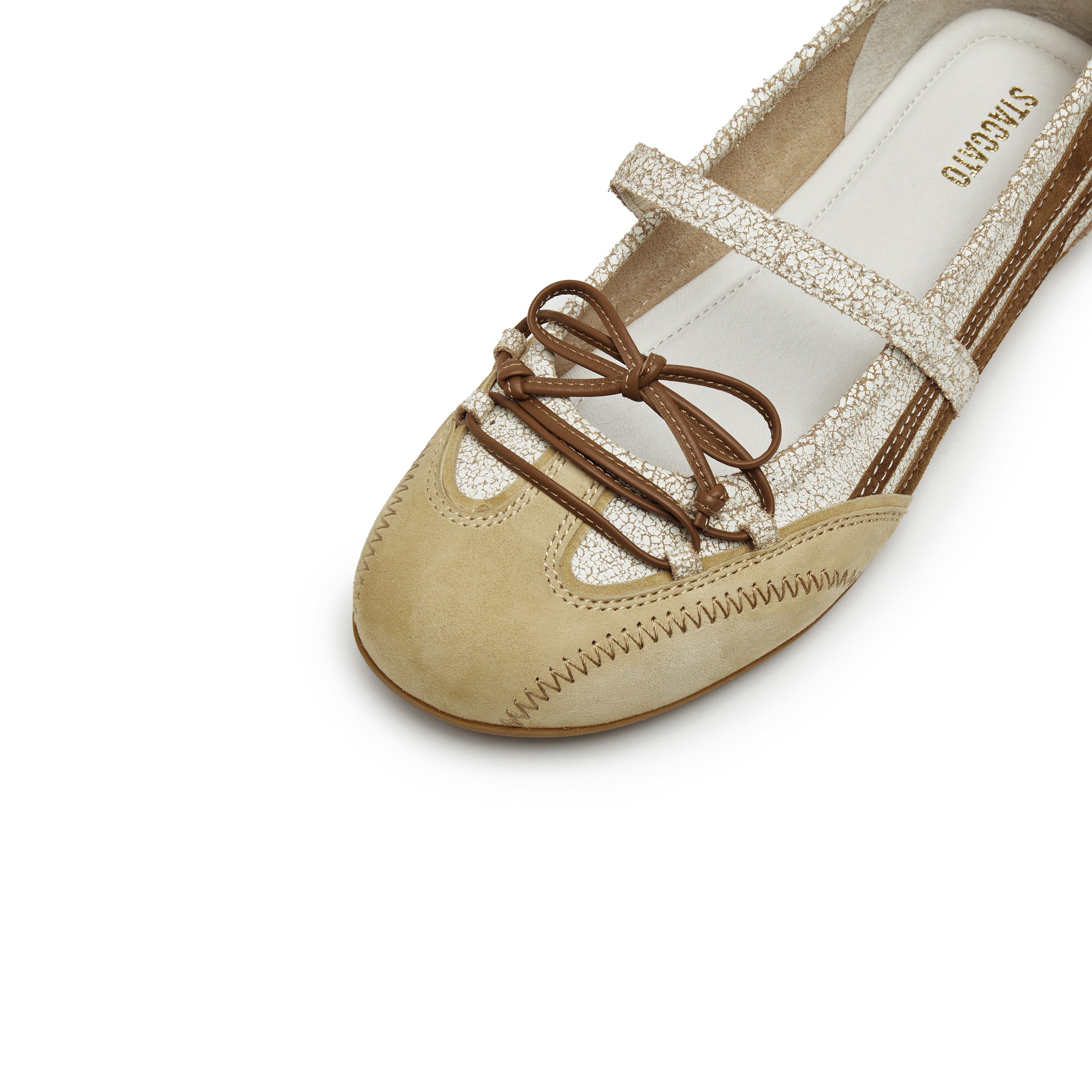 Beige Cracked Leather Mary Jane Sneakers
