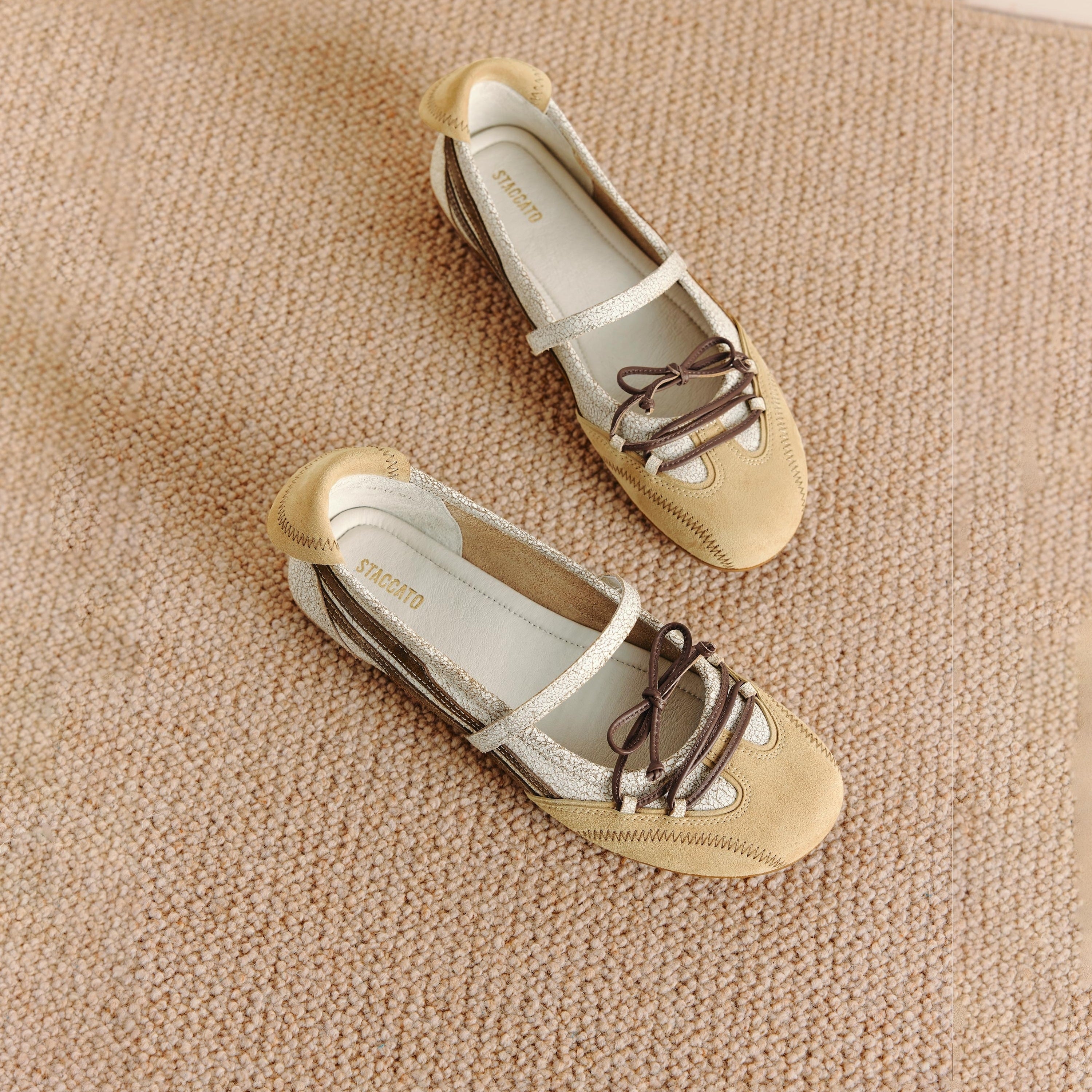 Beige Cracked Leather Mary Jane Sneakers