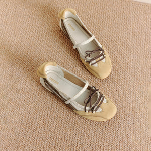 Beige Cracked Leather Mary Jane Sneakers