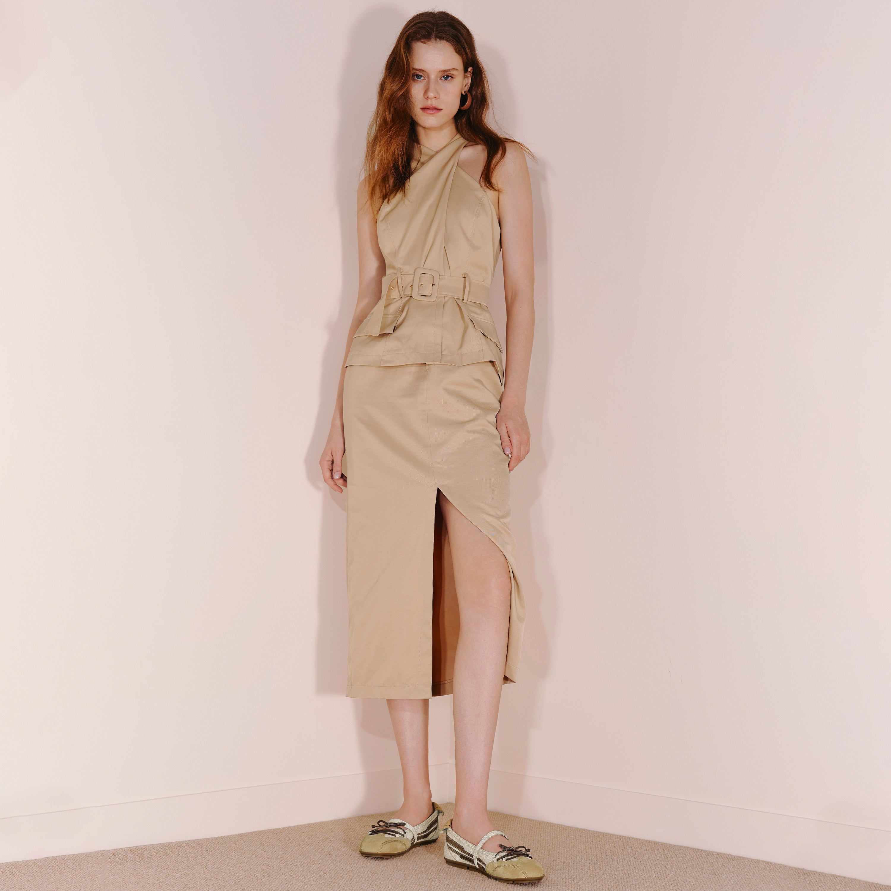Beige Cracked Leather Mary Jane Sneakers